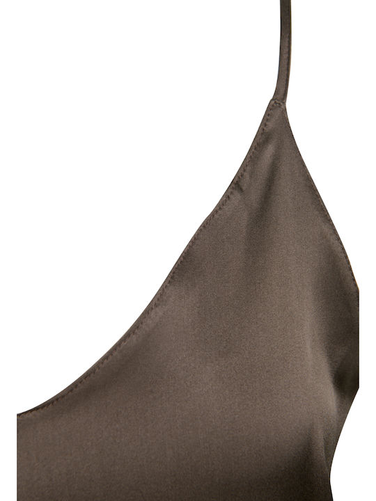 Sommer Maxi Abendkleid Slip Dress mit Tränen Braun