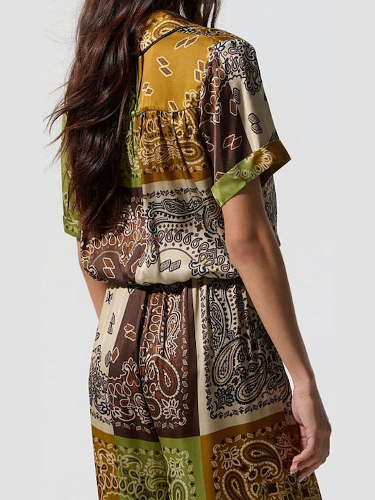 Short Sleeve Women's Satin Shirt Multicolour