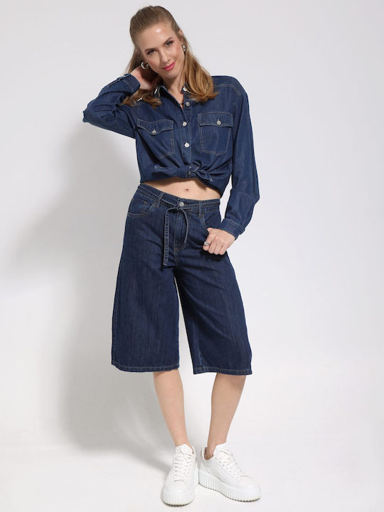 Long Sleeve Women's Denim Shirt Blue