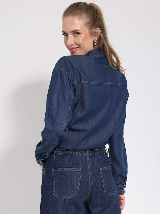Long Sleeve Women's Denim Shirt Blue