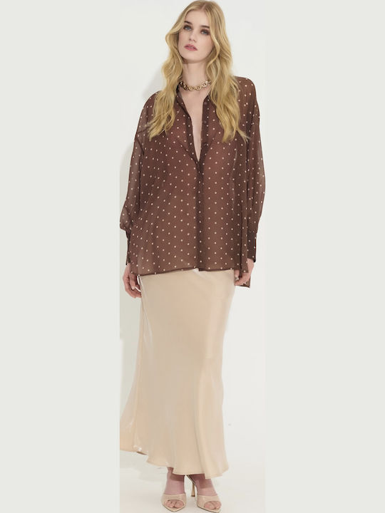 Women's Brown Polka Dot Shirt