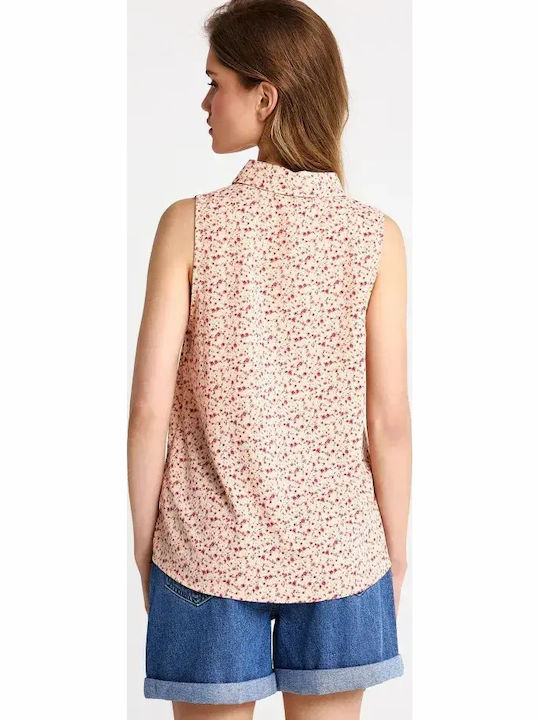 Sleeveless Women's Denim Shirt Orange Floral