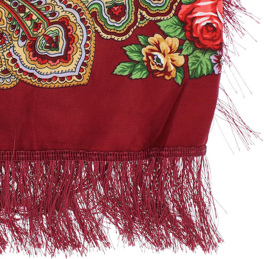 Șal Damă ButicCochet Vâscoză Imprimeu Floral 108x108 Cm Burgundia Es1833
