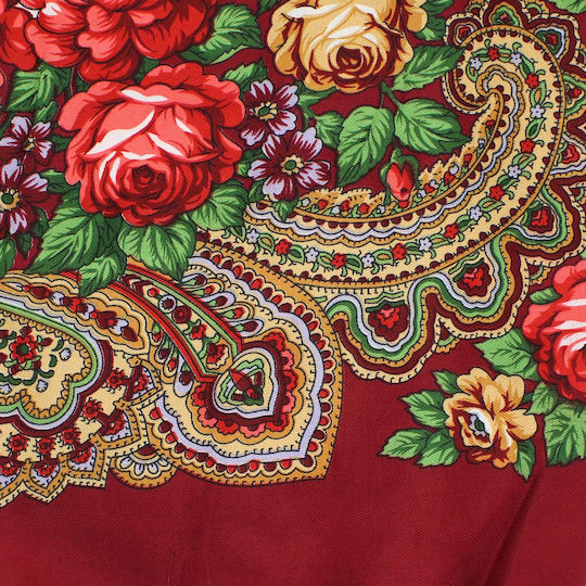 Șal Damă ButicCochet Vâscoză Imprimeu Floral 108x108 Cm Burgundia Es1833