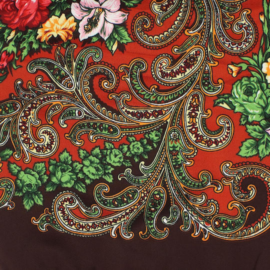 Șal Damă ButicCochet Vâscoză Imprimat Floral 108x108 Cm Maro Es1834