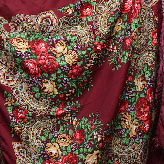 Șal Damă ButicCochet Vâscoză Imprimeu Floral 108x108 Cm Burgundia Es1833