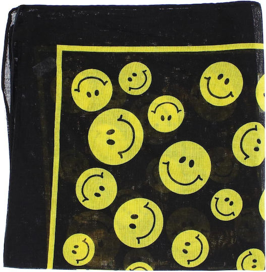 Bandană Din Bumbac Mărime 55 X 55 Cm Imprimeu Față Fericită ButicCochet Negru Galben Es2209
