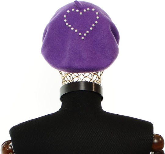 Beretă De Lână Pentru Femei ButicCochet Design Cu Perle O Mărime Violet Bsc838