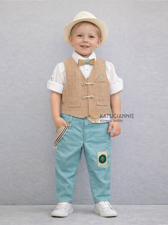Carousel Costum de Botez cu Vestă pentru Băiat Turcoaz 6buc