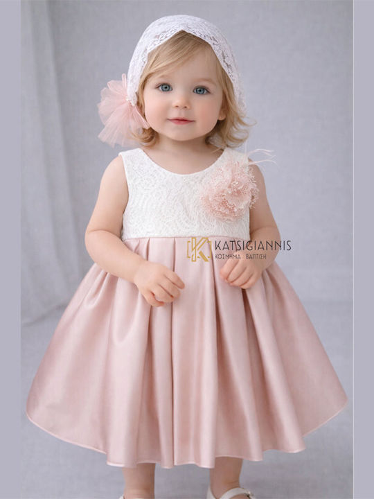 Carousel Rosa Taufset Kleidung mit Haar-Accessoires , Strickjacke & Kleid 3Stück