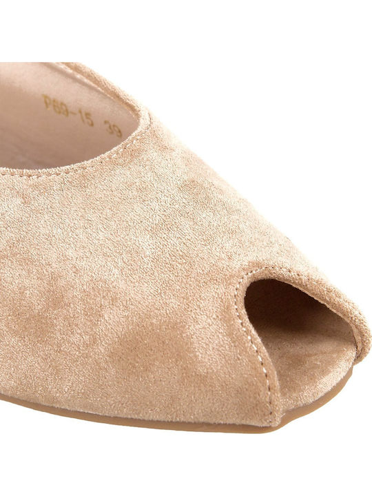 Suede Γυναικείες Μπαλαρίνες Slingback σε Μπεζ Χρώμα