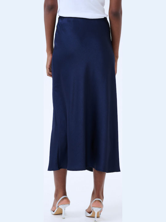 Fustă Maxi Din Satin Albastru Marin
