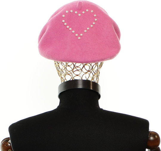 Women's Wool Beret Buticcochet Pearl Design One Size Pink Bsc847