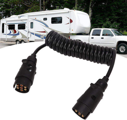 Cablu Electric Spirală Remorcă Rulotă 2 Mufe Masculin Masculin 7 pini Lungime 2,5m Culoare Neagră