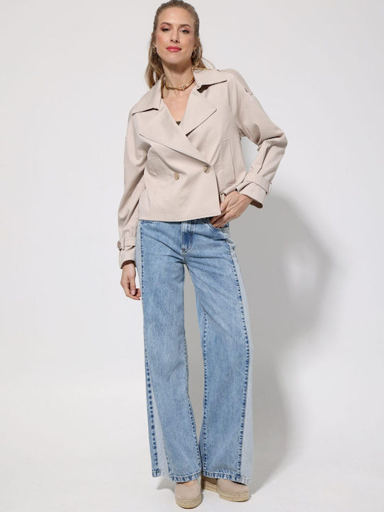 Short Women's Jean Jacket Beige