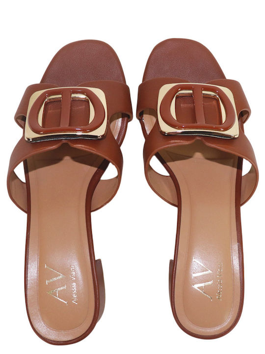 Alessia Viani Mules With Chunky Low Heel In Tabac Brown Color