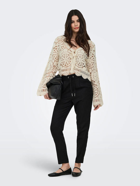 Kurze Gestrickte Damen Strickjacke in Beiger Farbe
