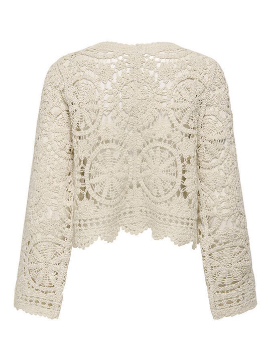 Kurze Gestrickte Damen Strickjacke in Beiger Farbe