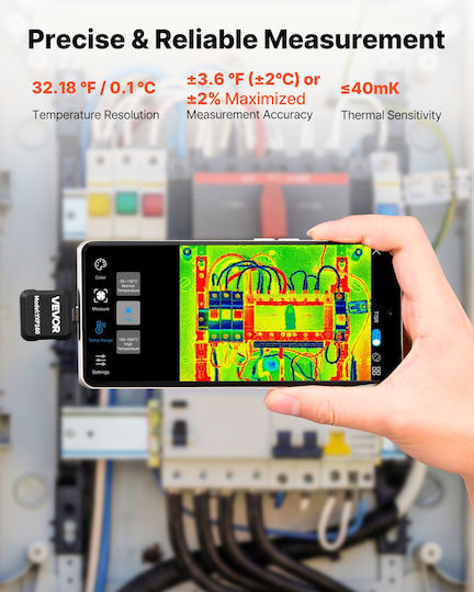 Vevor KDSRCXY1601287R81001V9 Θερμοκάμερα με Οθόνη 1.42" για Θερμοκρασίες από 20°C έως 550°C για Κινητό Android