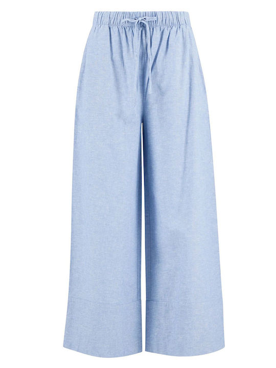 Women's Linen Capri Trousers with Rubber Band Light Blue