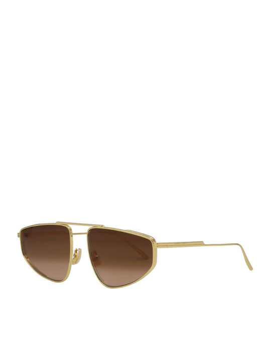 Bottega Veneta Unisex Sunglasses with Gold Metallic Frame and Gold Lens BV1466S 004