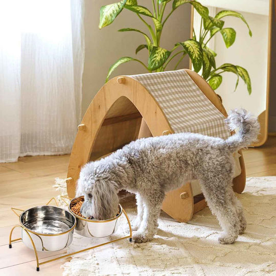 Uncle George Bol de Mâncare și Apă din Oțel Inoxidabil pentru Câine și Pisică cu Suport 14cm în Culoare Argintie 2 Bucăți