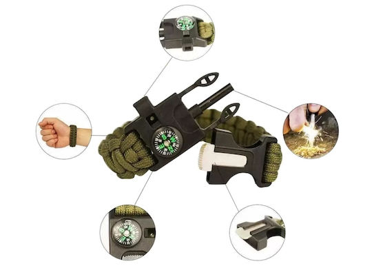 Überlebensset 5 1 Feuerstein Kompass Pfeife Messer Paracord Überleben Grün Kvd 090-14372_z
