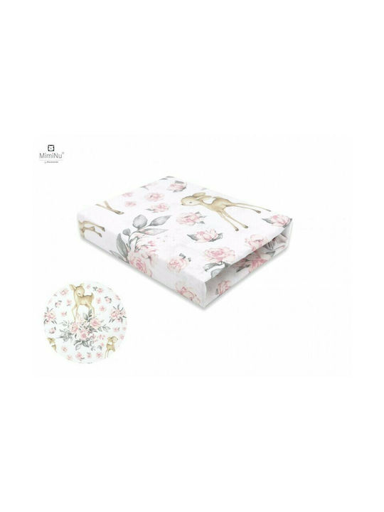 MimiNu Set Lenjerii De Patut Bebe Pentru Patut Din Bumbac Cu Cauciuc Roz 87x51cm