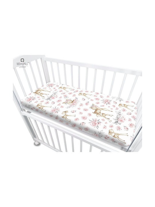 MimiNu Set Lenjerii De Patut Bebe Pentru Patut Din Bumbac Cu Cauciuc Roz 87x51cm