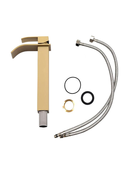 Tall Gold Waterfall Mixing Sink Faucet