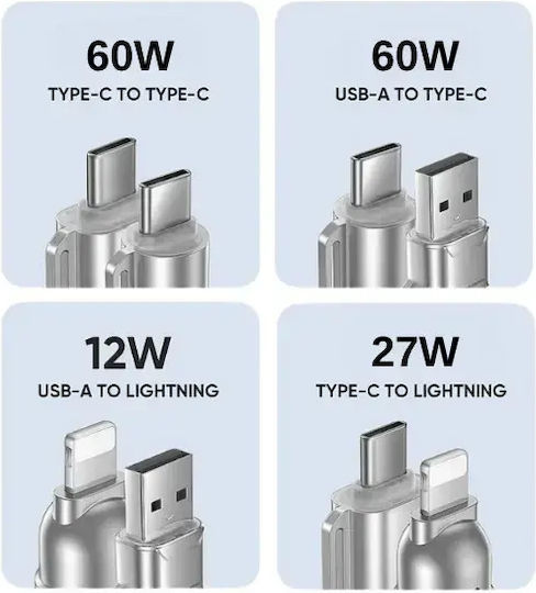Hyperloq USB to Lightning / Type-C Cable Μαύρο 2m