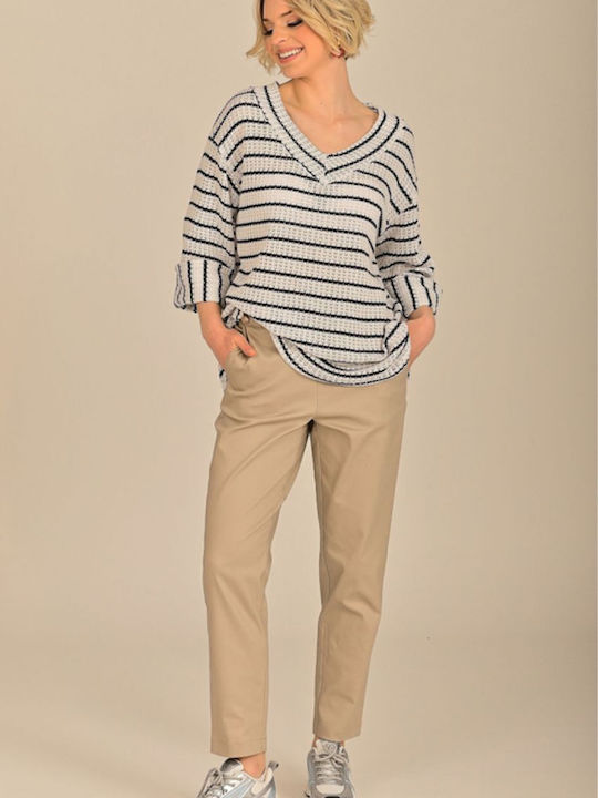 Women's Fabric Trousers with Rubber Band Beige