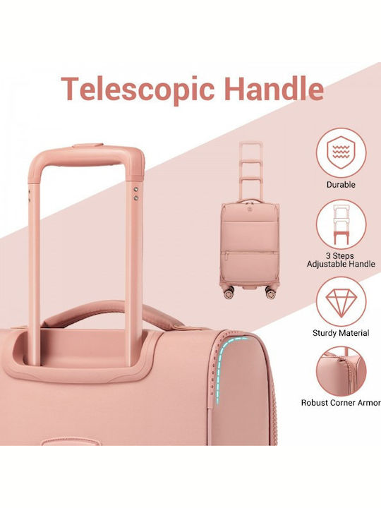 Miss Lulu Fabric Pink Travel Suitcase with 4 Wheels