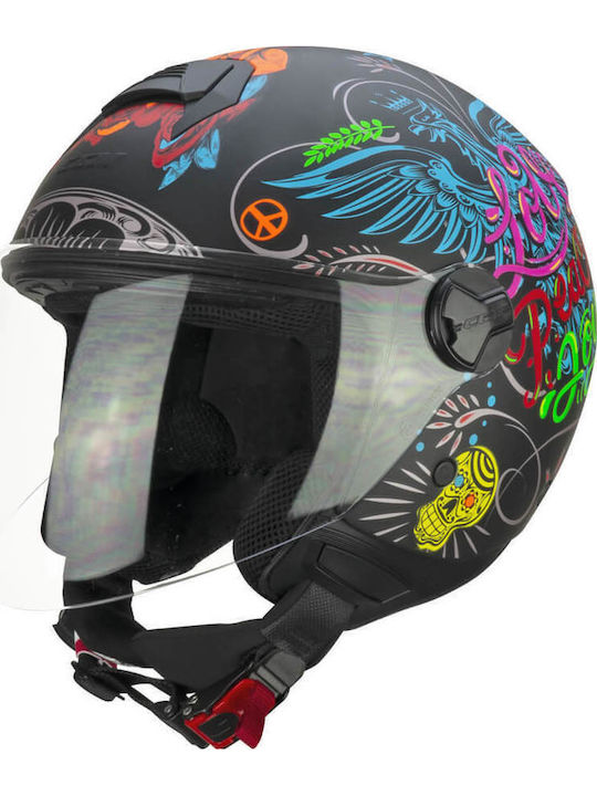 CGM 167S Flo Joy Black/Light Blue/Green Motorcycle Helmet Jet ECE 22.06 1050gr