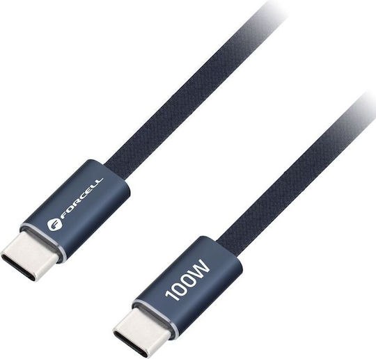 Forcell Flat USB 2.0 Cable USB-C male - USB-C 100W Μπλε 1.2m