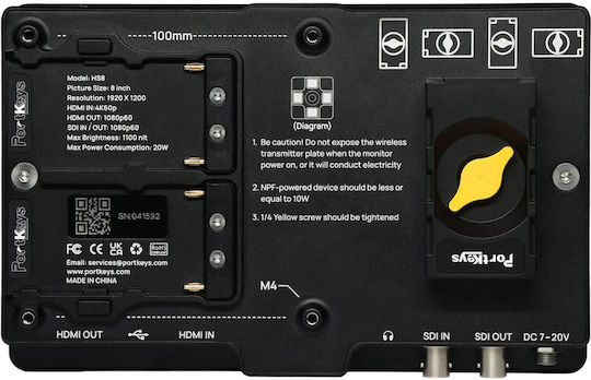 Portkeys HS8 Monitor 8" 1100nit Hochhelligkeits-Kameramonitor 3G-SDI/4K HDMI Hohe Helligkeit DSLR Mikro-SLR Kameramonitor 1/4 Schraube