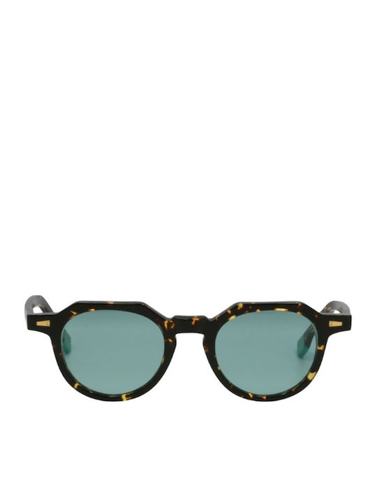 Kyme Unisex Sunglasses with Brown Tartaruga Horn-Rimmed Frame and Green Lens
