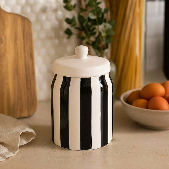 Vază De Depozitare Ceramică Cu Capac Cu Textură În Dungi Pgst0070