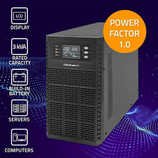 Qoltec 52282 Unitate UPS 3000VA 3000W cu 2 Prize Schuko