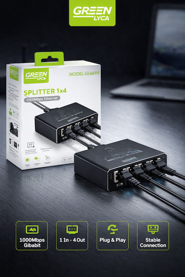 Green Lyca GL69694 Unmanaged L2 Switch με 4 Θύρες Gigabit (1Gbps) Ethernet