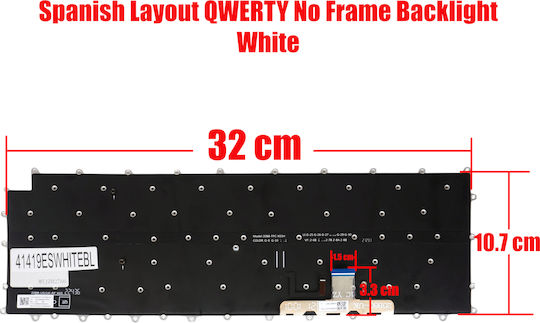 Spanish Laptop Keyboard for LG Gram 15zd90p 15z90q 15zd90q 15z90p-g SN8001B AEW74230004 KT0122L2BS03KRA00 SG-A4930-XUA KBLG19 ES No Frame Backlit White Cod.41419eswhitebl