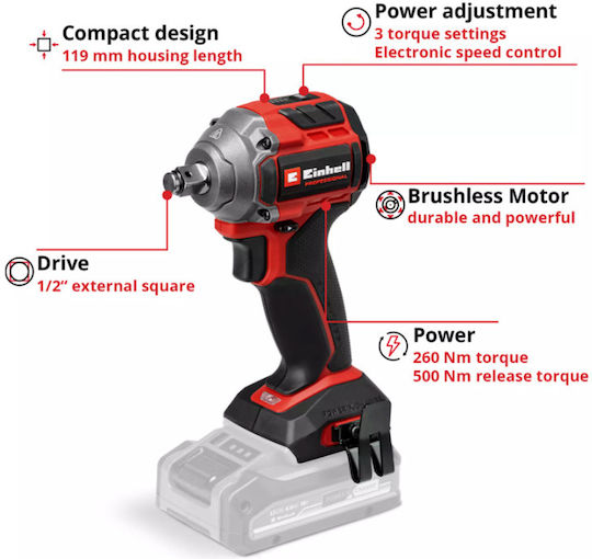 Einhell TP-CW 18/260-C Li BL Безчетков Ударен гайковерт Соло с Приемник 1/2"