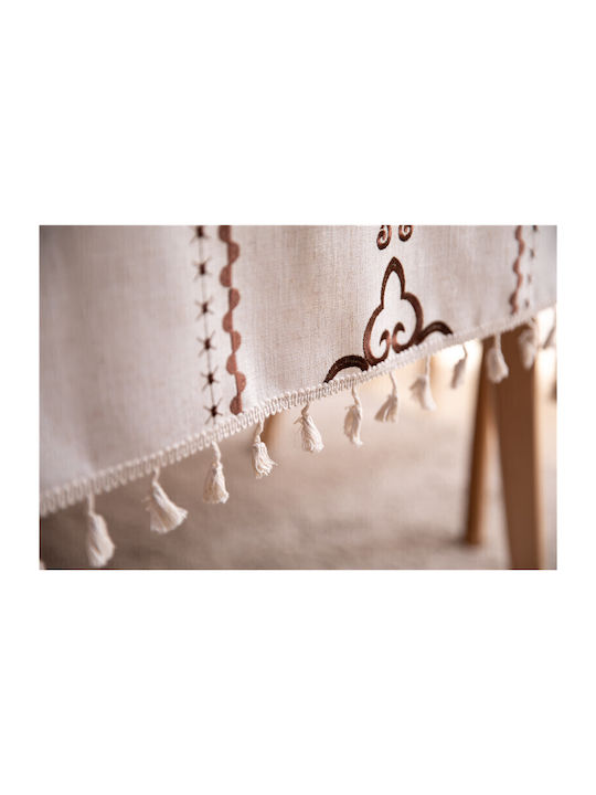 FRIPIA Față De Masă Din In Cu Broderie Maro 140x220 Cm