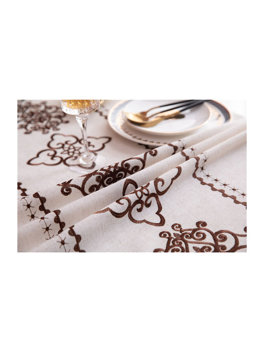 FRIPIA Față De Masă Din In Cu Broderie Maro 140x220 Cm