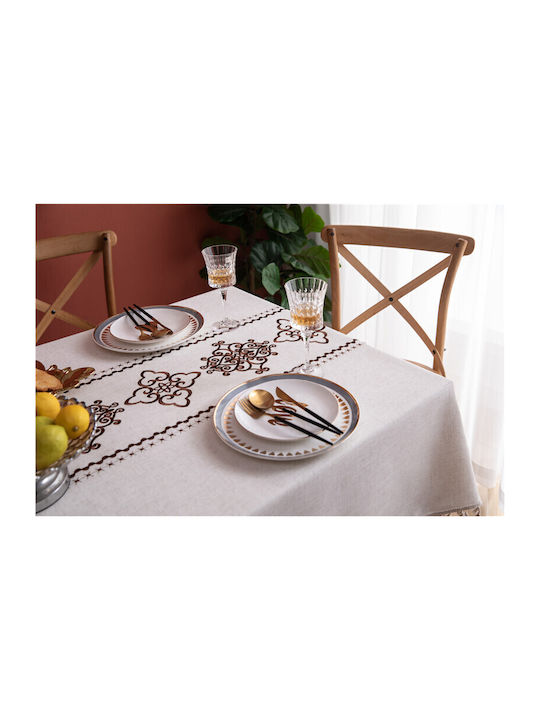 FRIPIA Față De Masă Din In Cu Broderie Maro 120x180cm
