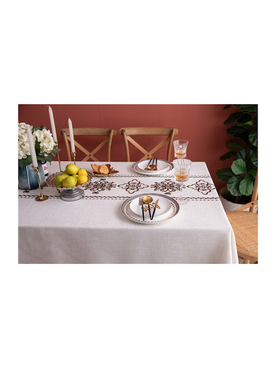 FRIPIA Linen Tablecloth With Brown Embroidery 140x250cm