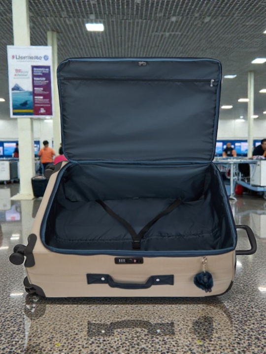Kipling Large Fabric Travel Suitcase Soft Taupe Combo With 4 Wheels Height 78cm