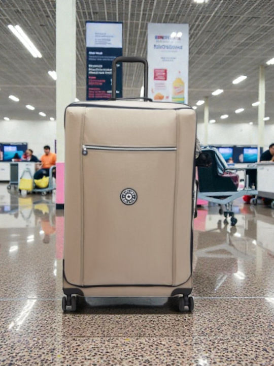 Kipling Large Fabric Travel Suitcase Soft Taupe Combo With 4 Wheels Height 78cm