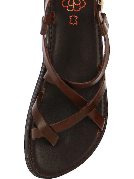 Leather Women's Flat Sandals Brown