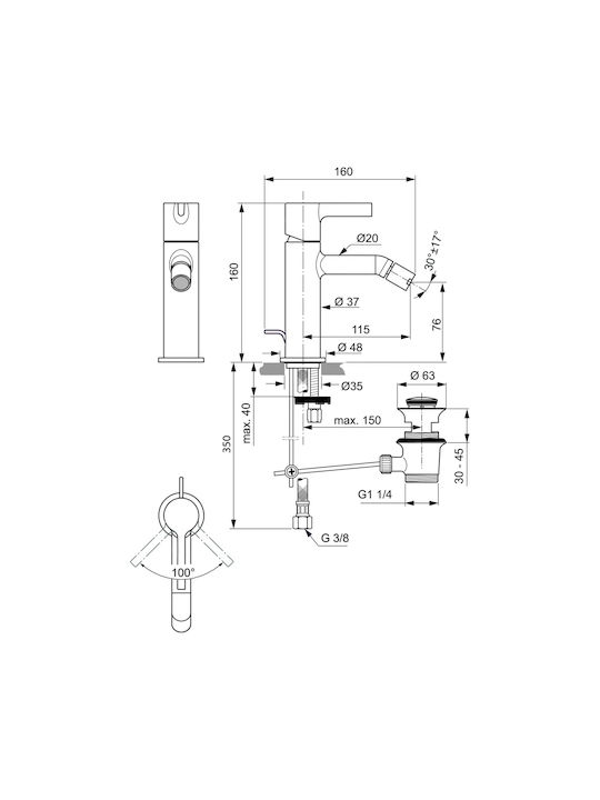 Ideal Standard Μπαταρία Μπιντέ Ασημί